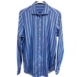 Bugatchi Uomo Shirt M Blue stripe flip cuff